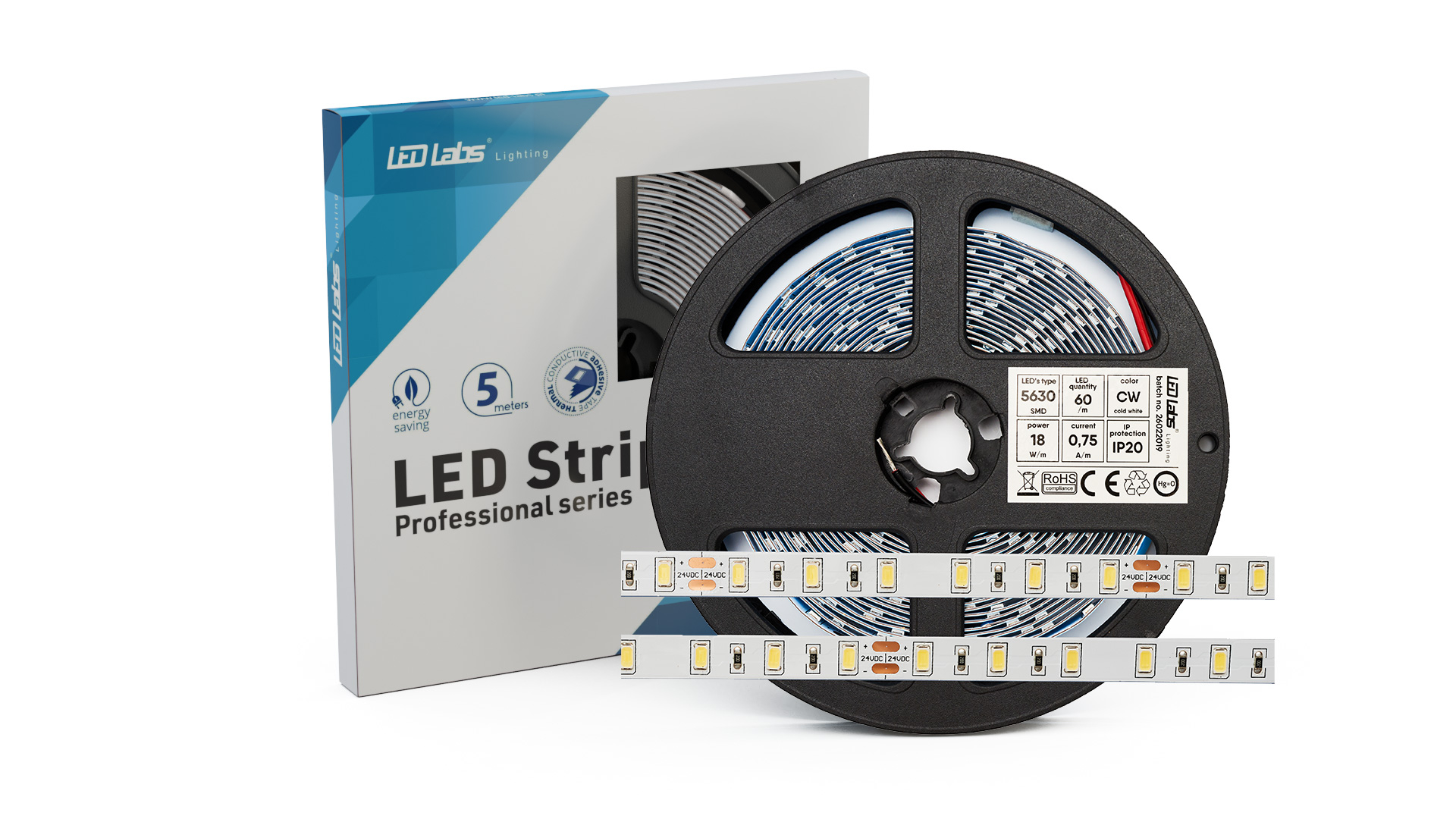 LED Streifen PRO 3Y 24V 300 LED 5630 SMD 18W, Kalt Weiß